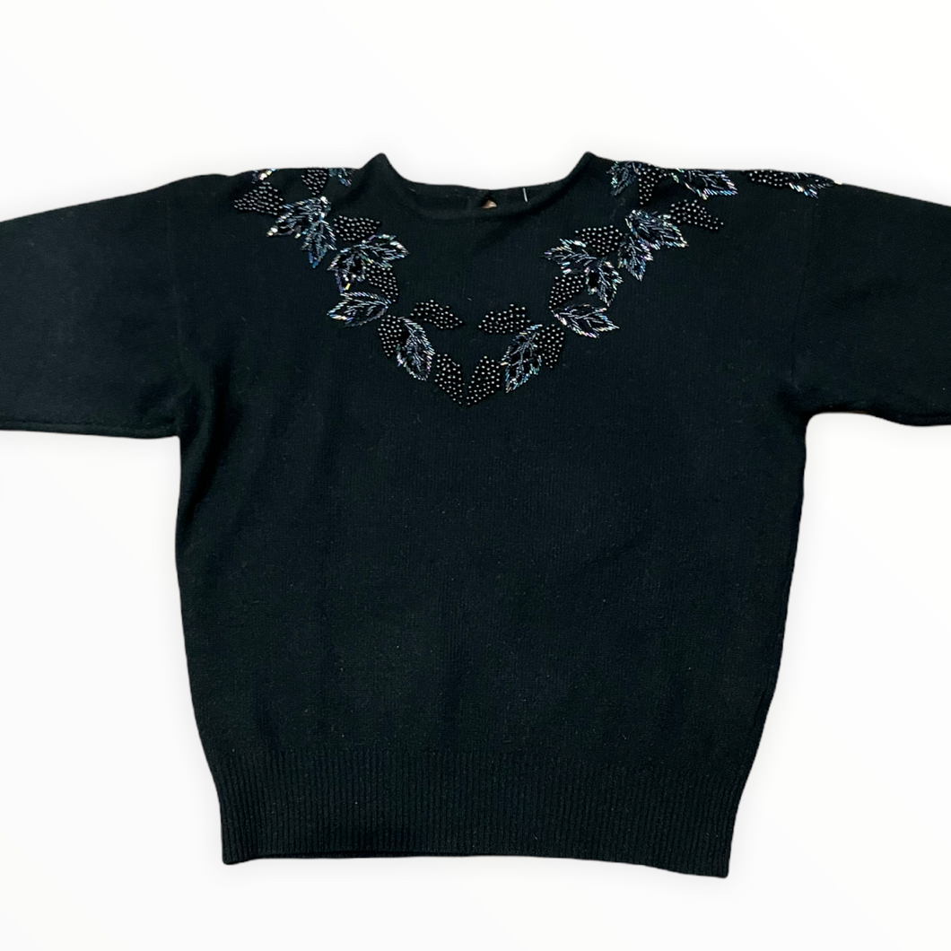 Maglione nero in misto ancora con applique